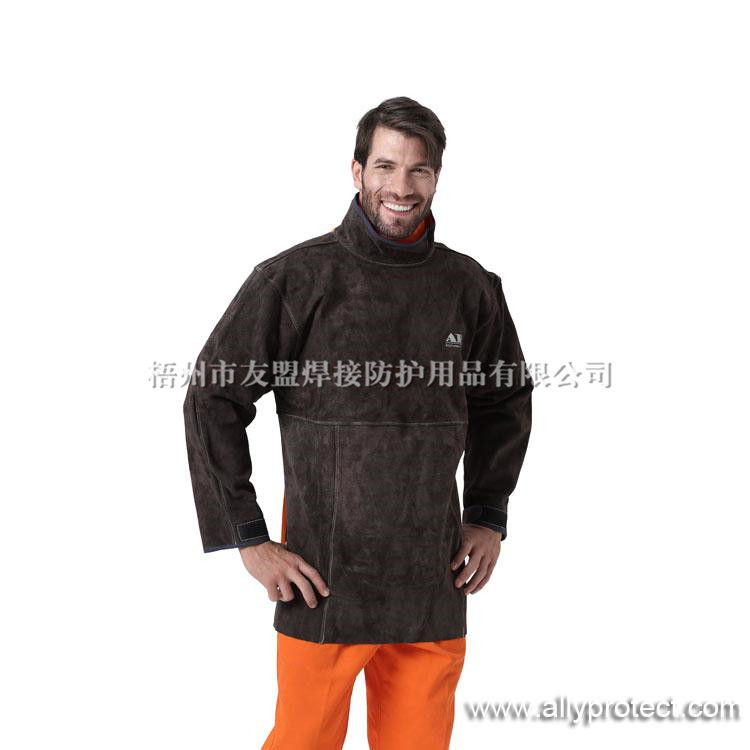 AP-8002 炭咖色皮護(hù)胸帶領(lǐng)長(zhǎng)袖圍裙